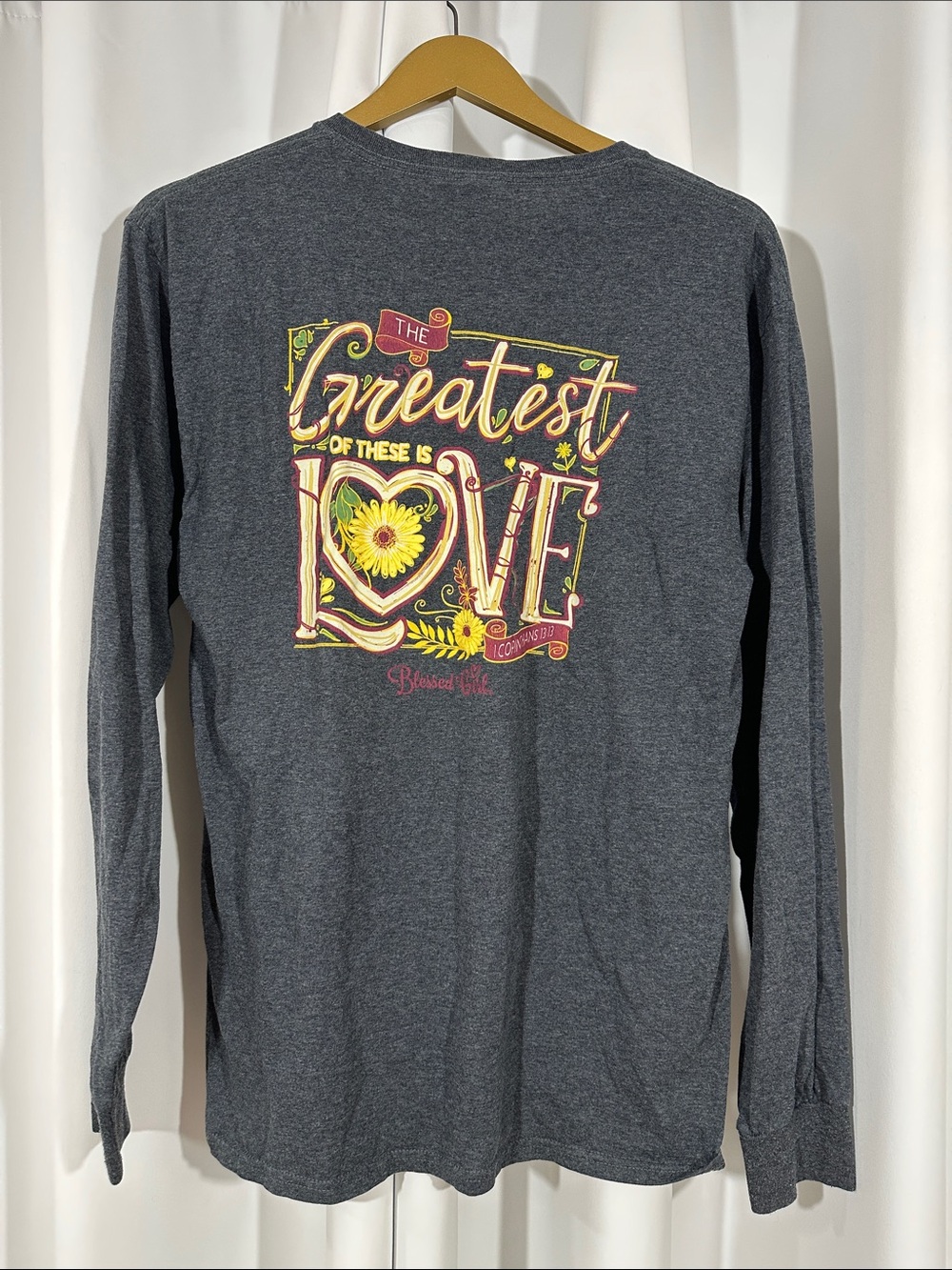 Blessed Girl Long Sleeve Tee Women's Medium Greatest Love Graphic Shirt